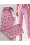 Viskon Pembe Çiçek Desenli Kadın Pijama Altı - Ayakta Görünüm | Linay Butik Kadın Ev Giyimi